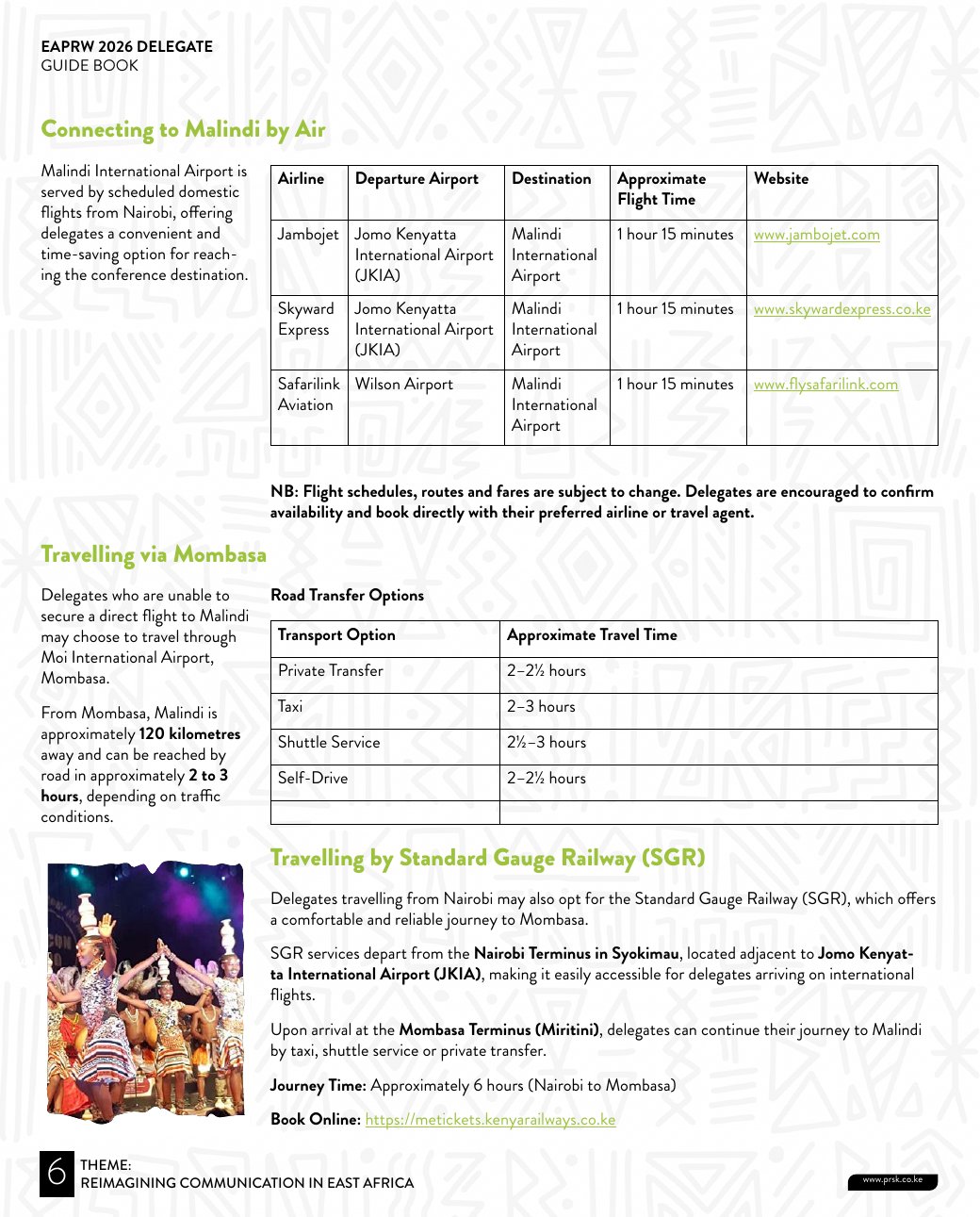 Delegate Guide page preview: Getting to Malindi